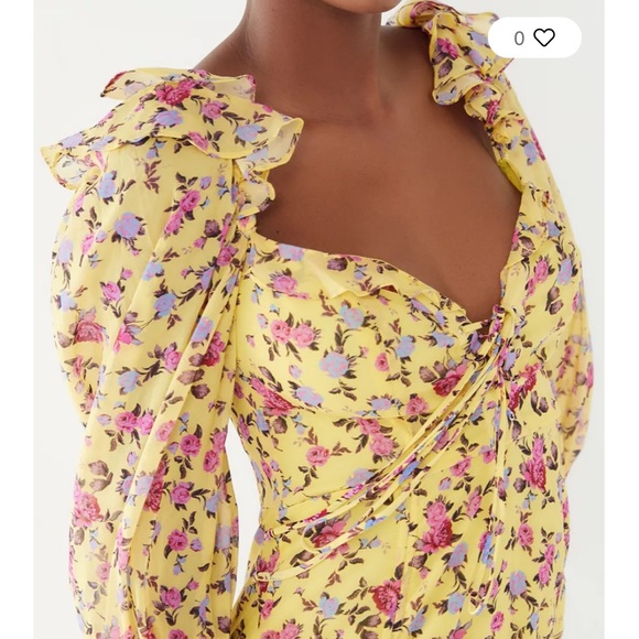 For Love And Lemons || Beaumont Mini Dress Yellow Floral - Picture 4 of 12